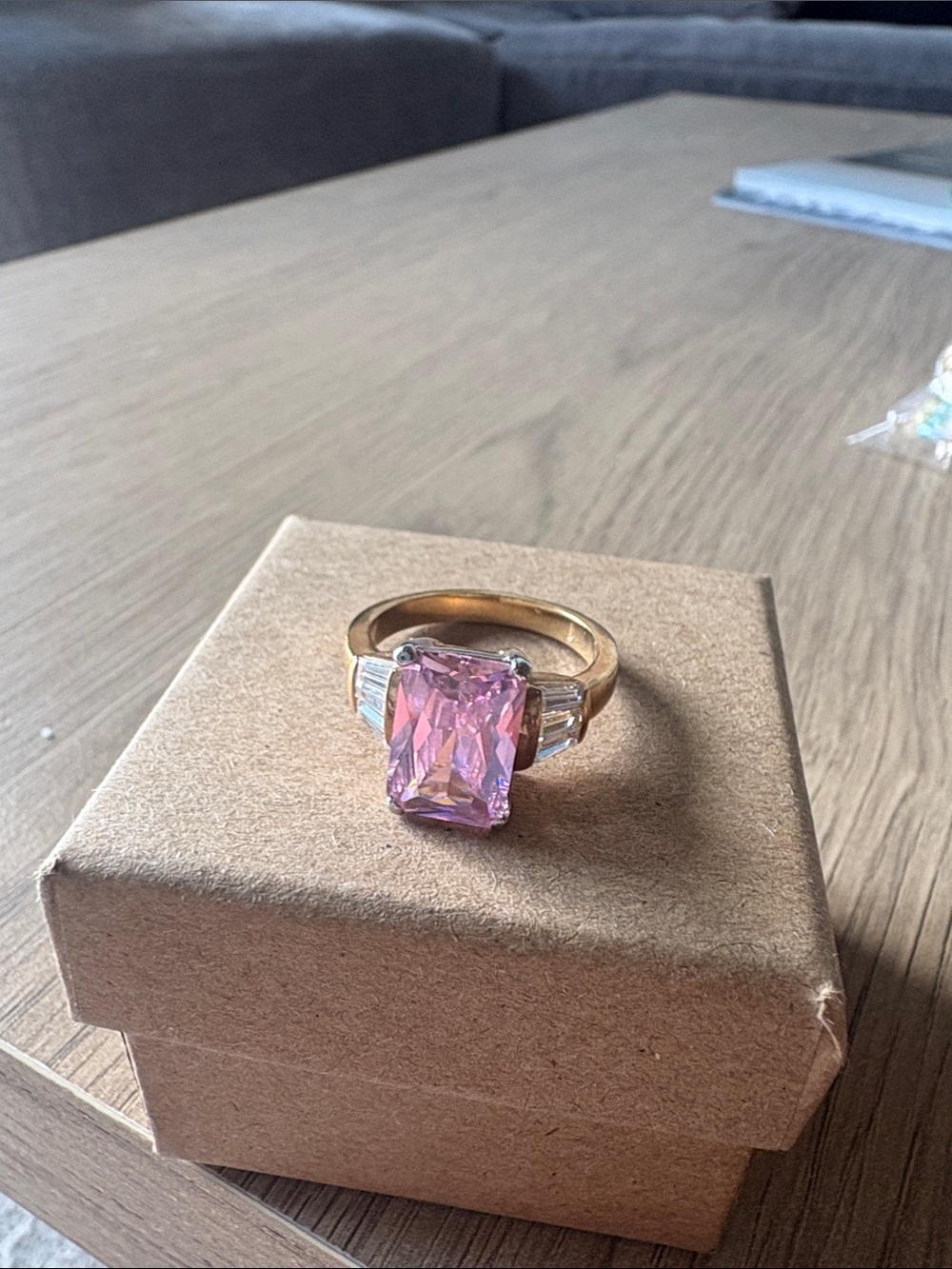 Pink Emerald-Cut Stone Costume Jewelry